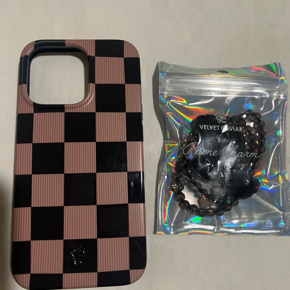 Velvet Caviar Checkered Phone Case - Black and Pink